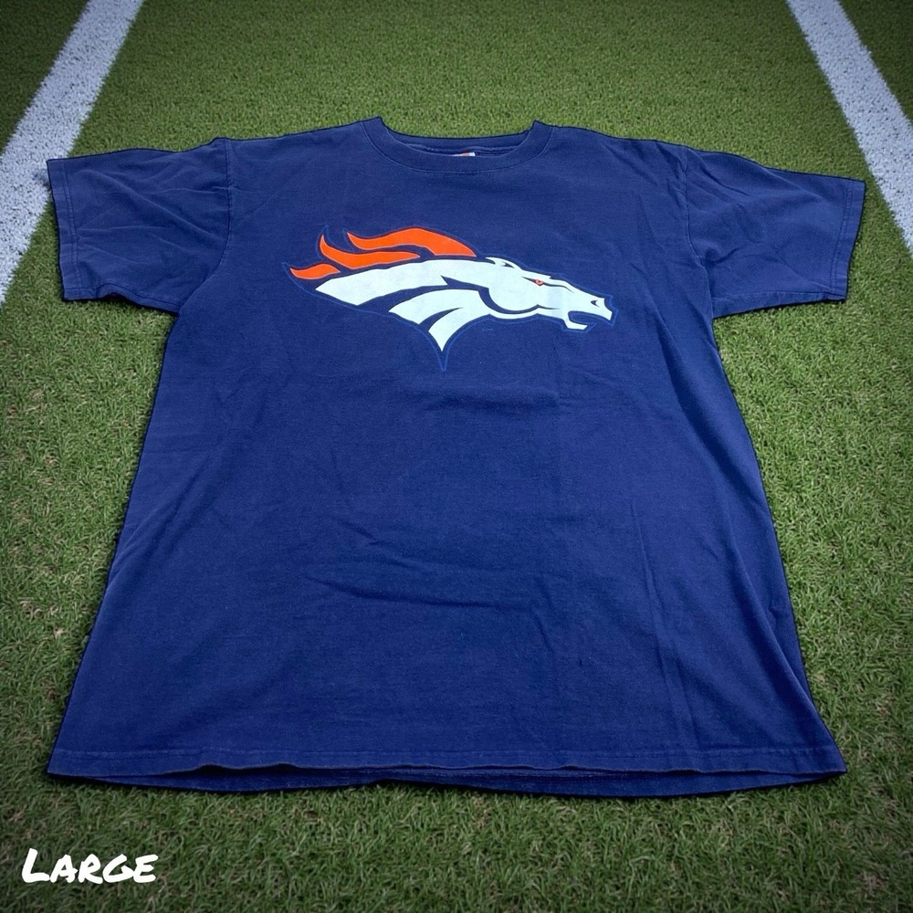 Denver Broncos T-shirt Mens LRG Blue Short NFL Team‎ Football #87 McCaffrey Tee